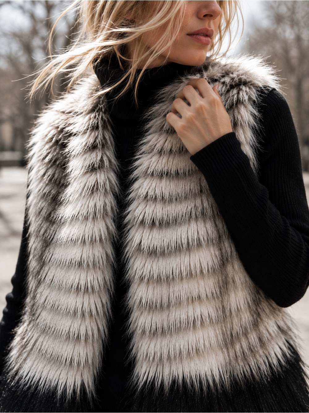 Kristen Blake Faux Fur Vest Gray Black Plush Luxe Nordstrom Small